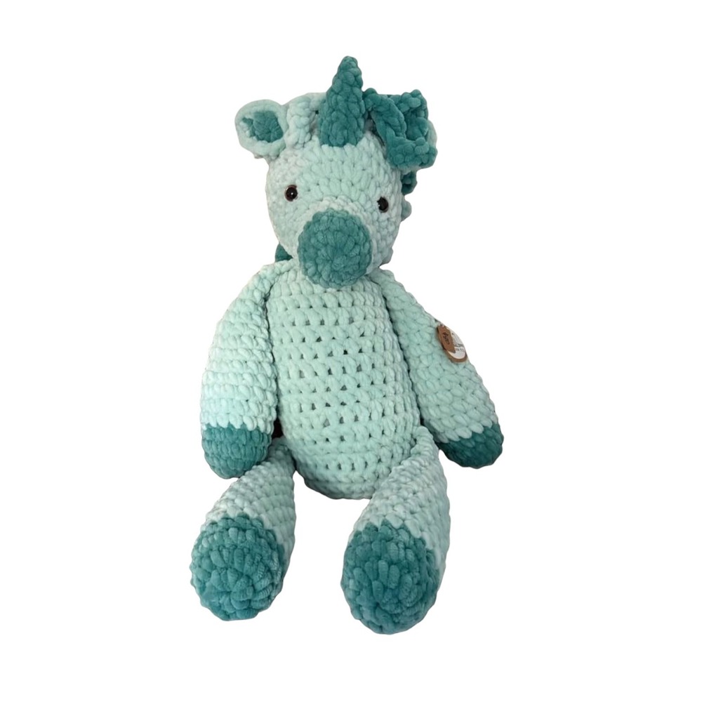 NWT Barn Yarn Pets Handmade Crochet Unicorn Plush Teal Chunky Knit Stuffed Toy